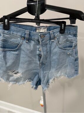 Free People Light Wash Distressed Denim Cutoff Shorts